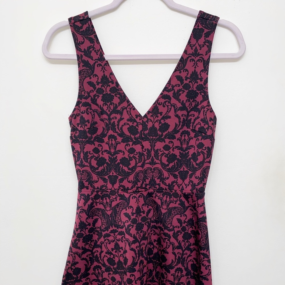 Burgundy & Black Patterned A-Line Dress